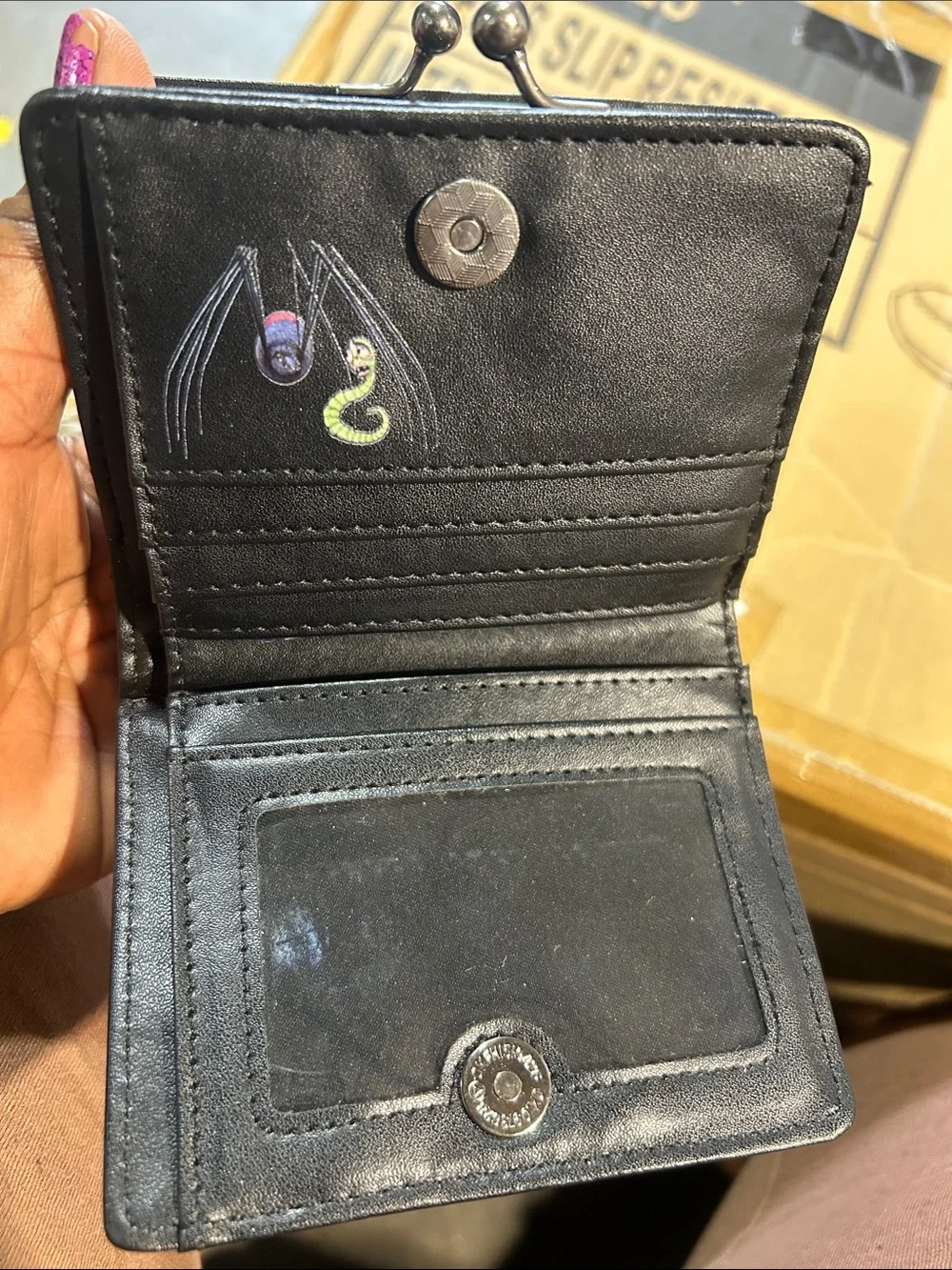 Preowned Loungefly Black Wallet with Purple Butterfly